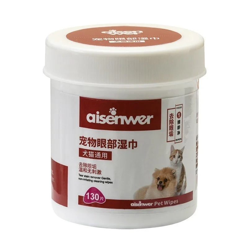 130PCS Dog Cat Eye Wipes Gentle Pet Eye Ear Cleaning Wipes Dog Cat Tear Stain Remover Wipes Remove Dried Mucus Discharge & Tear