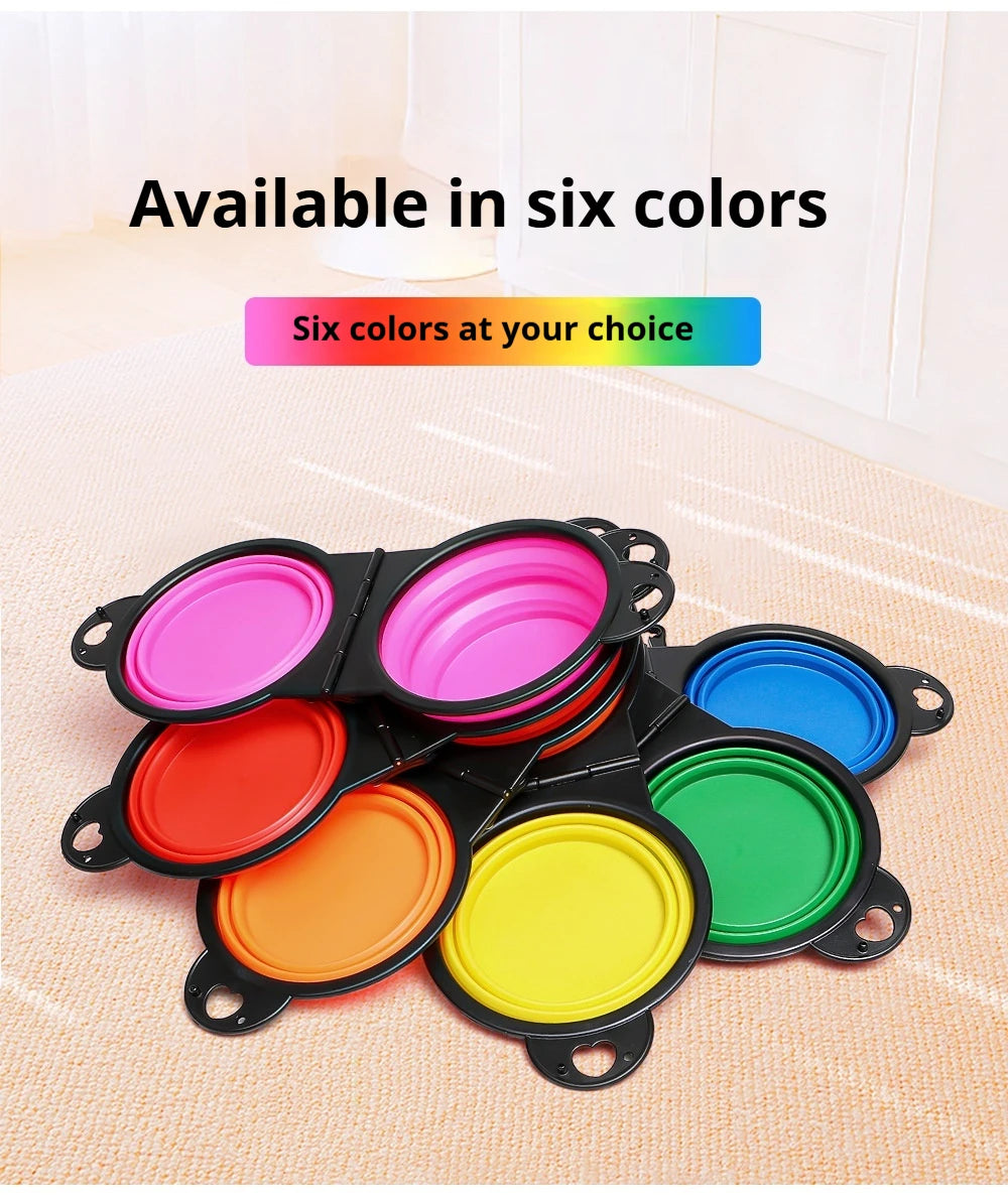 2 in 1 Collapsible Dog Travel Bowl Double Bowls Folding Food Water Bowl Portable Hangable Dog Feeder for Outdoor Dog Product