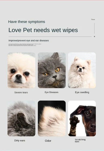 130PCS Dog Cat Eye Wipes Gentle Pet Eye Ear Cleaning Wipes Dog Cat Tear Stain Remover Wipes Remove Dried Mucus Discharge & Tear