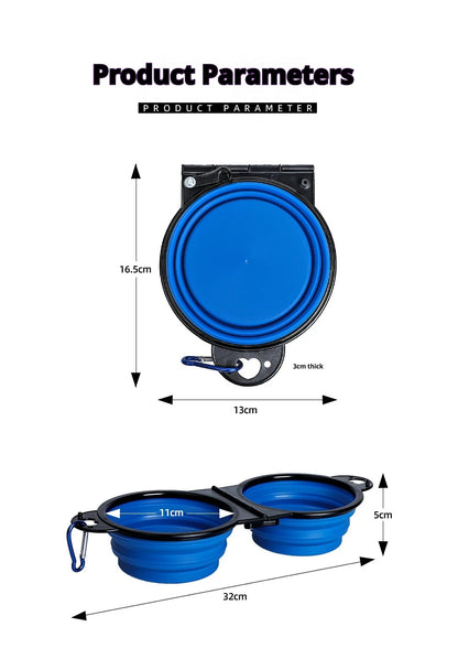 2 in 1 Collapsible Dog Travel Bowl Double Bowls Folding Food Water Bowl Portable Hangable Dog Feeder for Outdoor Dog Product