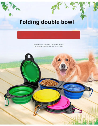 2 in 1 Collapsible Dog Travel Bowl Double Bowls Folding Food Water Bowl Portable Hangable Dog Feeder for Outdoor Dog Product